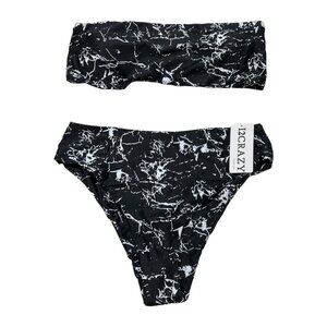 12 Crazy Womens L Bikini Swimsuit Bandeau Top High-Cut Bottoms Padded